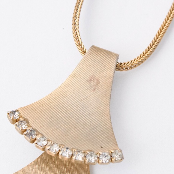 Vintage Hobé Pendant Necklace Gold Tone Double Fan Shape with Rhinestone Rare - Picture 3 of 7